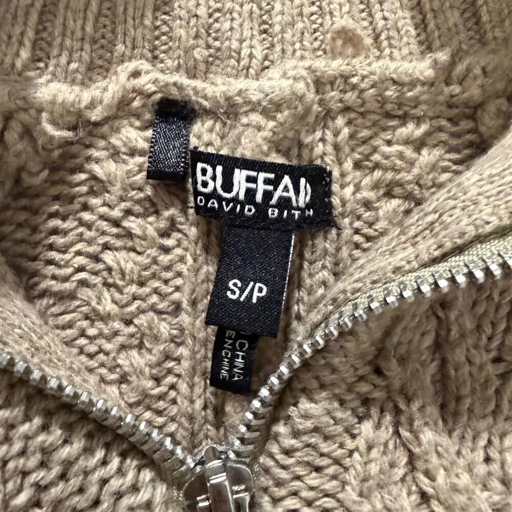 Buffalo David Bitton Cashmere Blend Cable Knit Zip Poncho Sweater Cape S Taupe